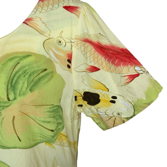 Vintage Jams World Maxi Koi Pond Fish Print Dress Hawaiian Womens Large W370-KOI - Picture 3 of 15